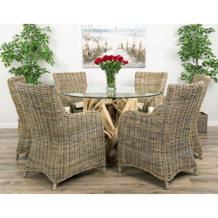 1.2m Java Root Circular Dining Table with 4 or 6 Donna Armchairs - 7