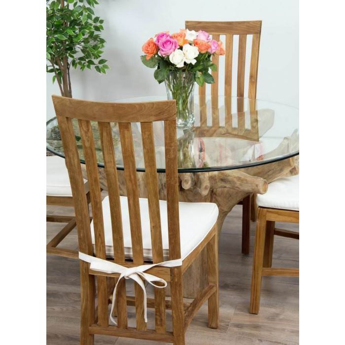 1.2m Reclaimed Teak Flute Root Circular Dining Table with 4 Santos Dining Chairs  - 4