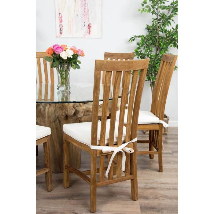 1.2m Reclaimed Teak Flute Root Circular Dining Table with 4 Santos Dining Chairs  - 14