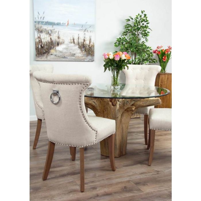 1.2m Reclaimed Teak Flute Root Circular Dining Table with 4 Natural Ring Back Dining Chairs - 4
