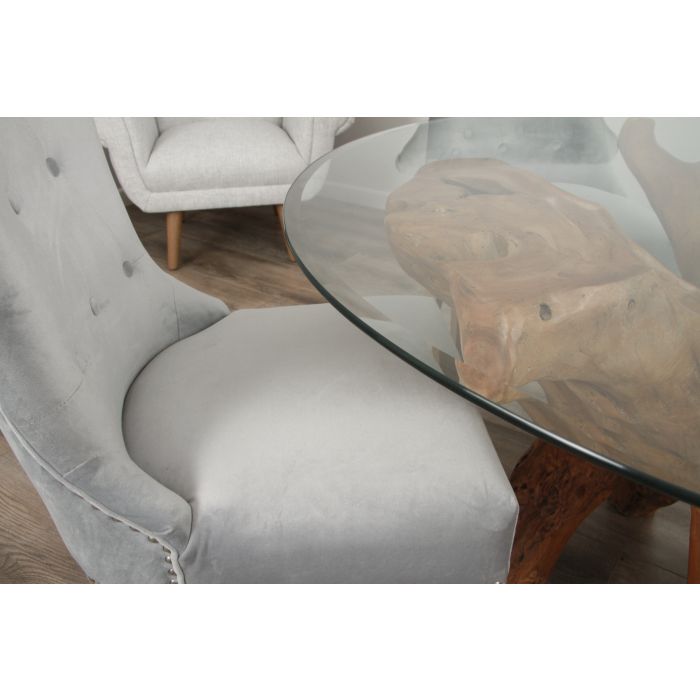 1.2m Reclaimed Teak Root Circular Dining Table with 4 Windsor Ring Back Dining Chairs - 11