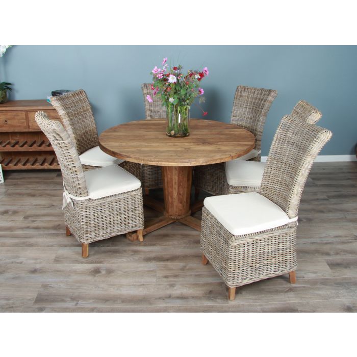 1.3m Reclaimed Teak Character Dining Table with 5 or 6 Latifa Chairs - 1