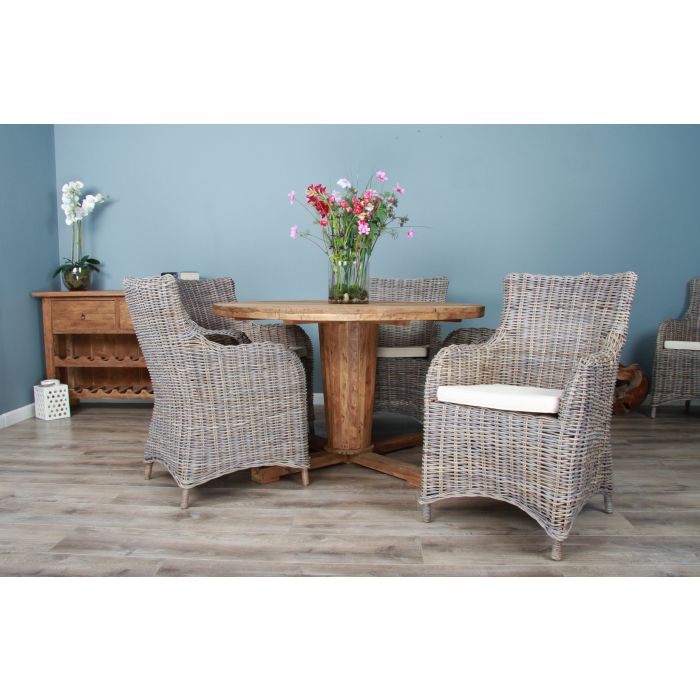 1.3m Reclaimed Teak Character Dining Table with 5 or 6 Donna Chairs - 2