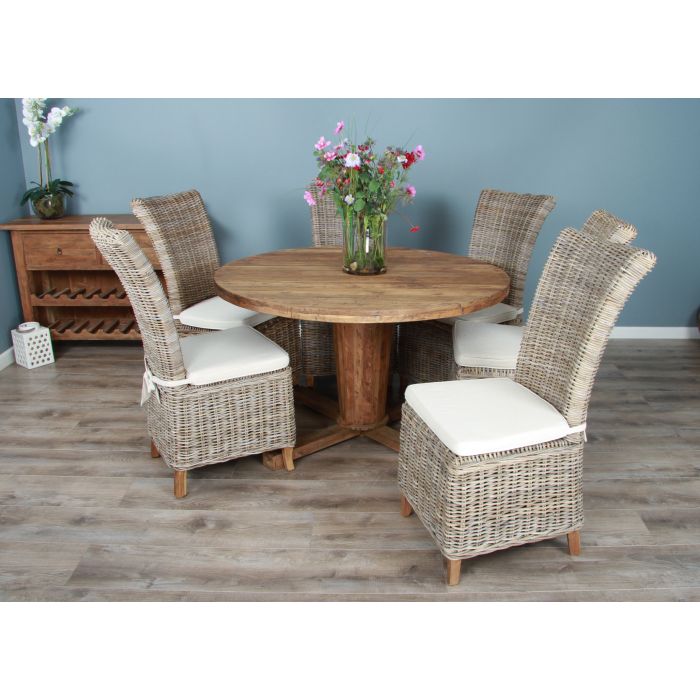 1.3m Reclaimed Teak Character Dining Table with 5 or 6 Latifa Chairs - 3