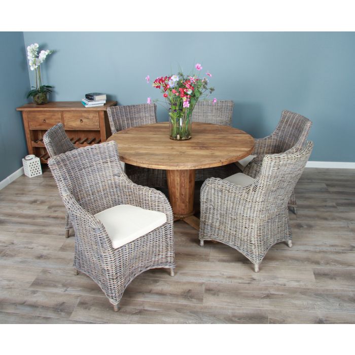 1.3m Reclaimed Teak Character Dining Table with 5 or 6 Donna Chairs - 4