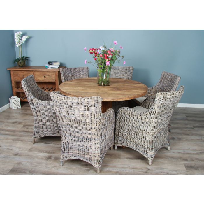 1.3m Reclaimed Teak Character Dining Table with 5 or 6 Donna Chairs - 7