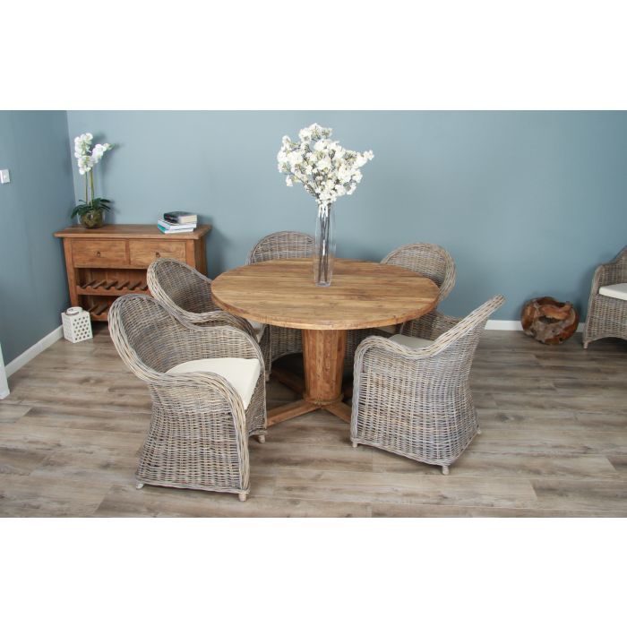 1.3m Reclaimed Teak Character Dining Table with 5 or 6 Riviera Chairs - 1