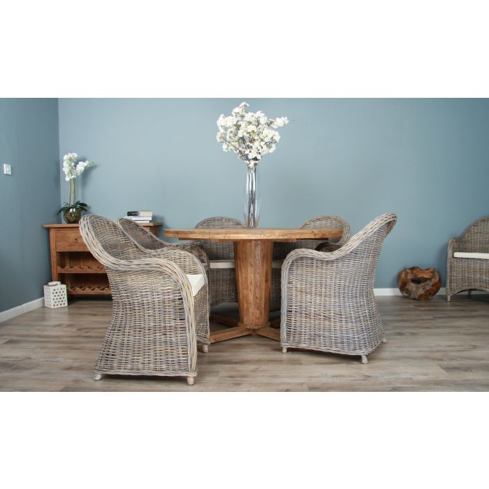 1.3m Reclaimed Teak Character Dining Table with 5 or 6 Riviera Chairs - 2