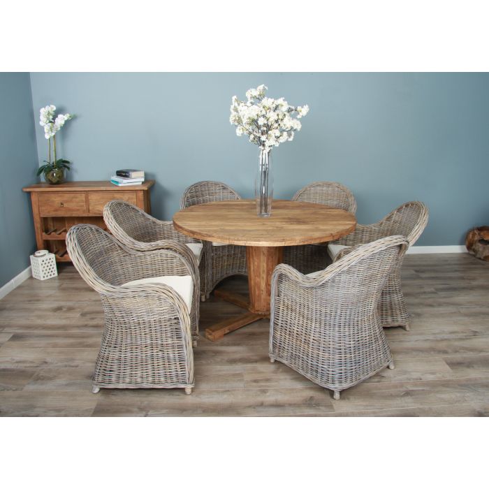 1.3m Reclaimed Teak Character Dining Table with 5 or 6 Riviera Chairs - 3