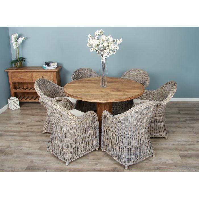 1.3m Reclaimed Teak Character Dining Table with 5 or 6 Riviera Chairs - 5