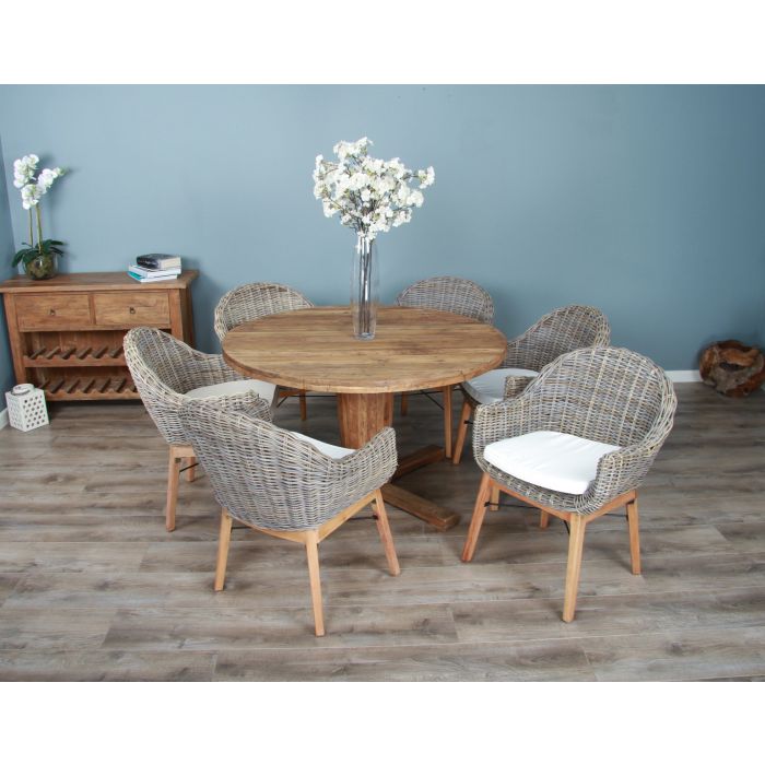 1.3m Reclaimed Teak Character Dining Table with 5 or 6 Scandi Armchairs - 2
