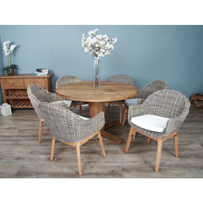 1.3m Reclaimed Teak Character Dining Table with 5 or 6 Scandi Armchairs - 4
