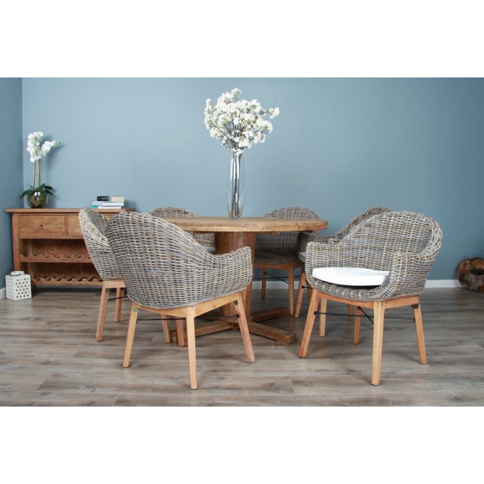 1.3m Reclaimed Teak Character Dining Table with 5 or 6 Scandi Armchairs - 5