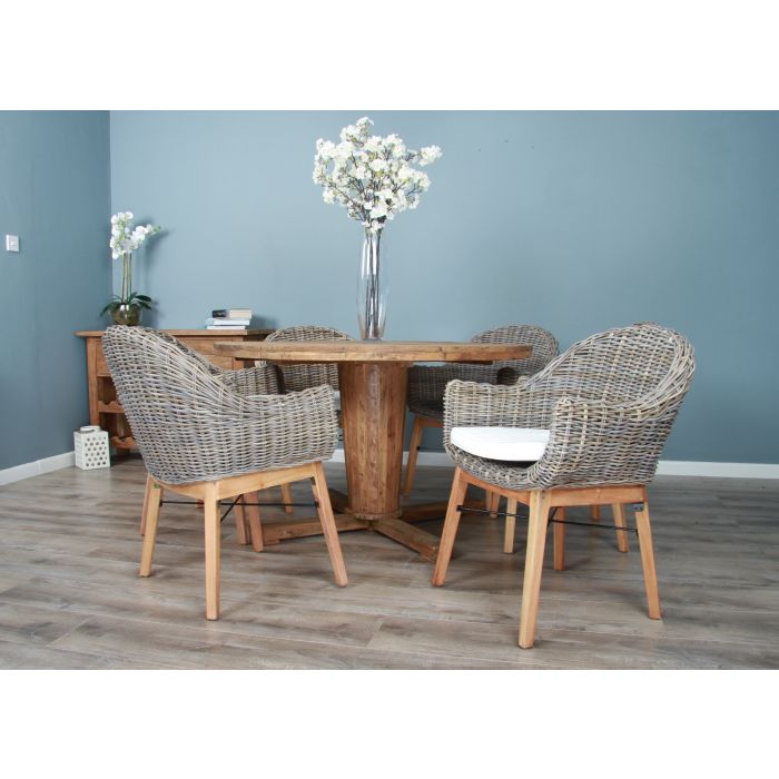 1.3m Reclaimed Teak Character Dining Table with 5 or 6 Scandi Armchairs - 6