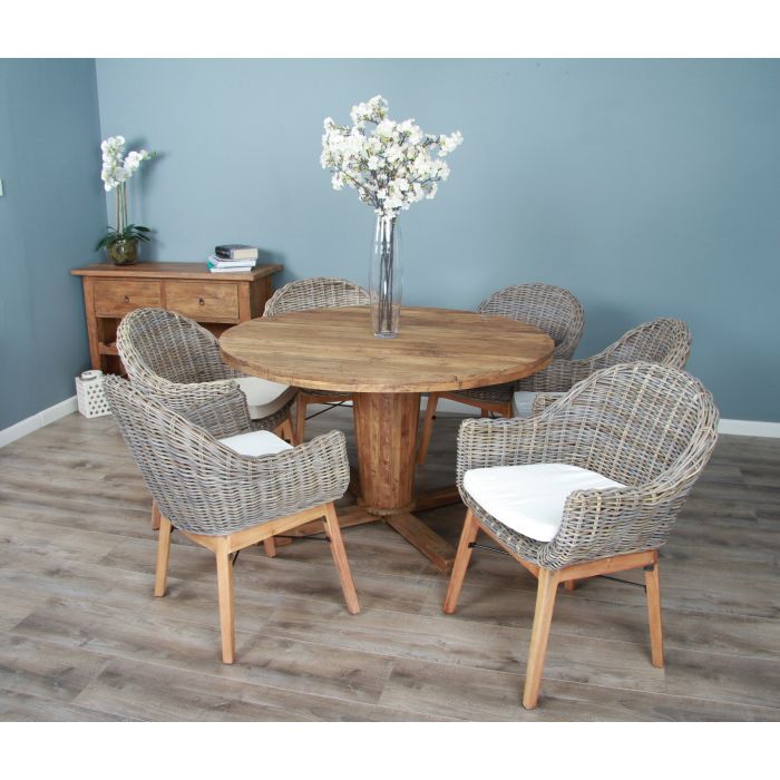 1.3m Reclaimed Teak Character Dining Table with 5 or 6 Scandi Armchairs - 7
