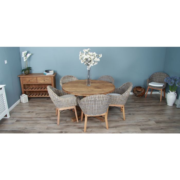 1.3m Reclaimed Teak Character Dining Table with 5 or 6 Scandi Armchairs - 3