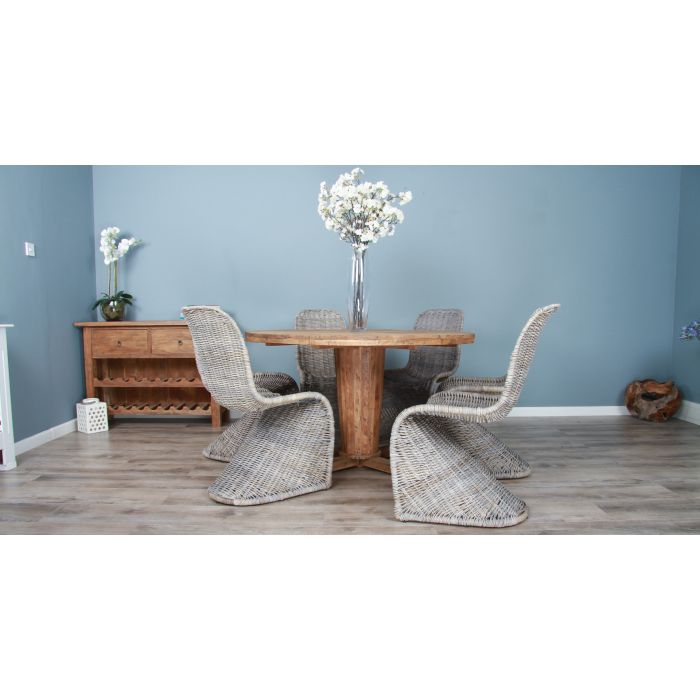 1.3m Reclaimed Teak Character Dining Table with 6 Stackable Zorro Chairs - 1