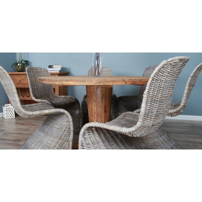 1.3m Reclaimed Teak Character Dining Table with 6 Stackable Zorro Chairs - 6