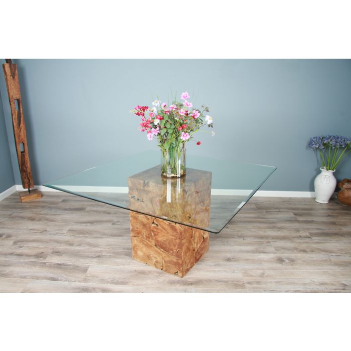 1.4m Reclaimed Teak Root Block Square Dining Table - 4