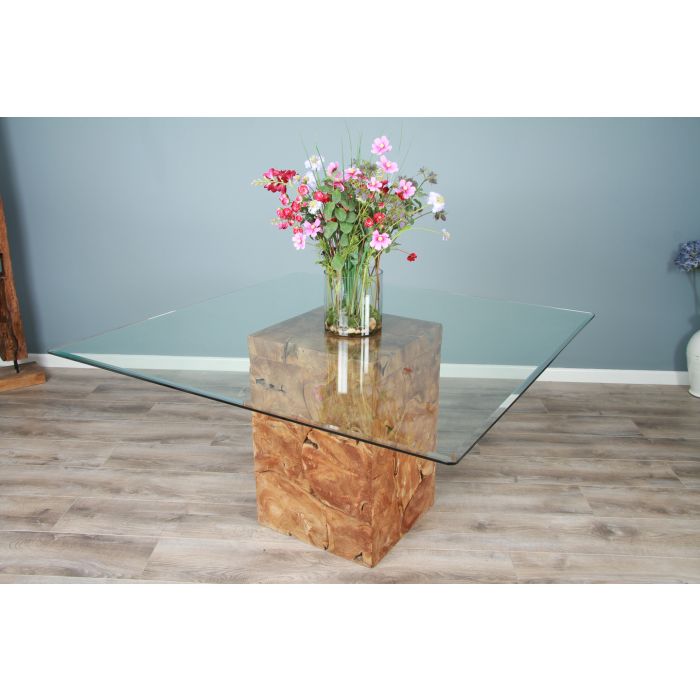 1.4m Reclaimed Teak Root Block Square Dining Table - 1