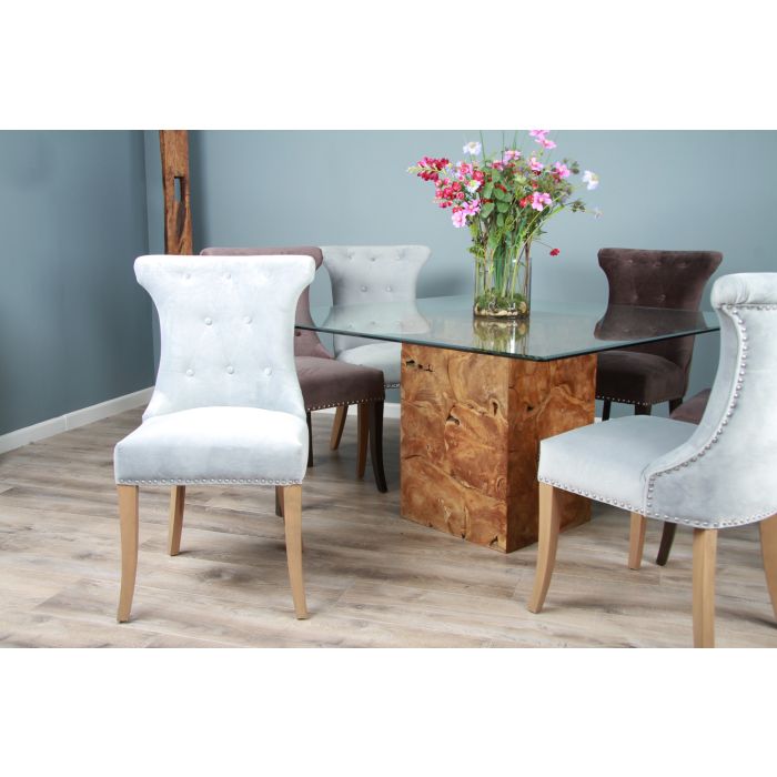 1.4m Reclaimed Teak Root Square Block Dining Table With 6 Windsor Chairs - 5