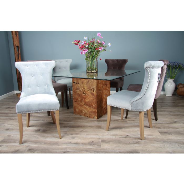 1.4m Reclaimed Teak Root Square Block Dining Table With 6 Windsor Chairs - 2