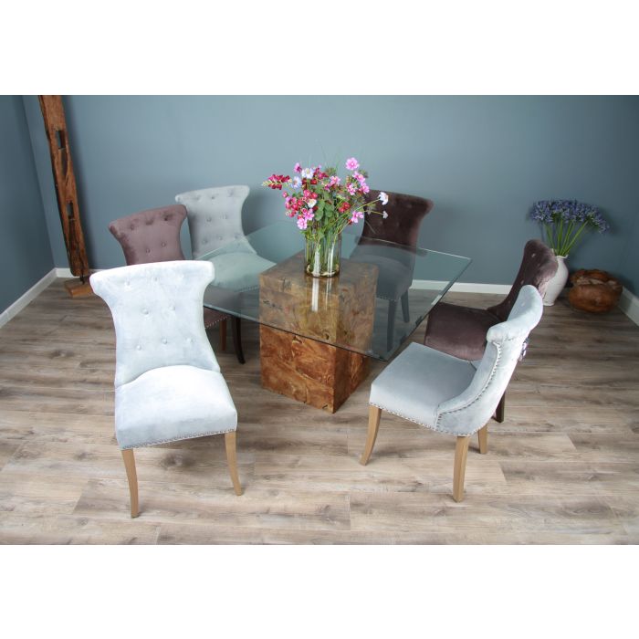 1.4m Reclaimed Teak Root Square Block Dining Table With 6 Windsor Chairs - 3