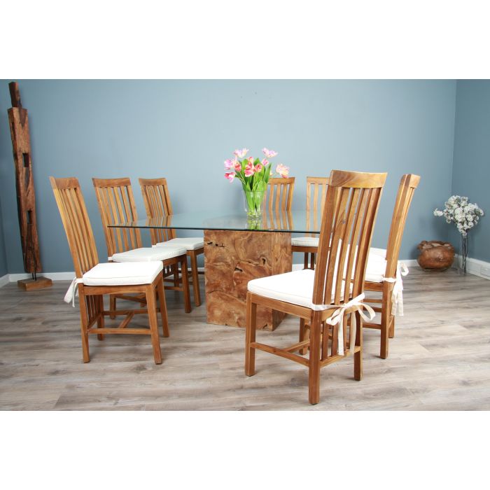 1.4m Square Teak Root Block Dining Table with 6 Santos Chairs - 2