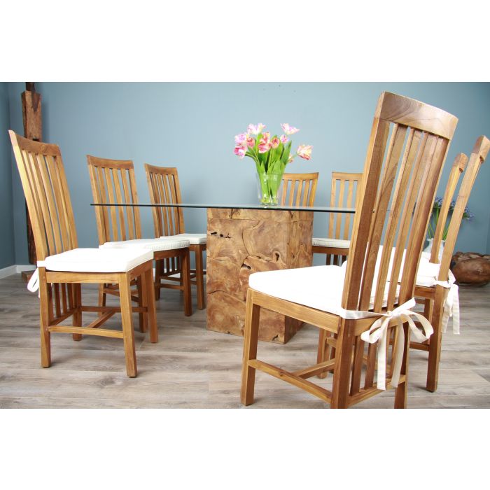 1.4m Square Teak Root Block Dining Table with 6 Santos Chairs - 4