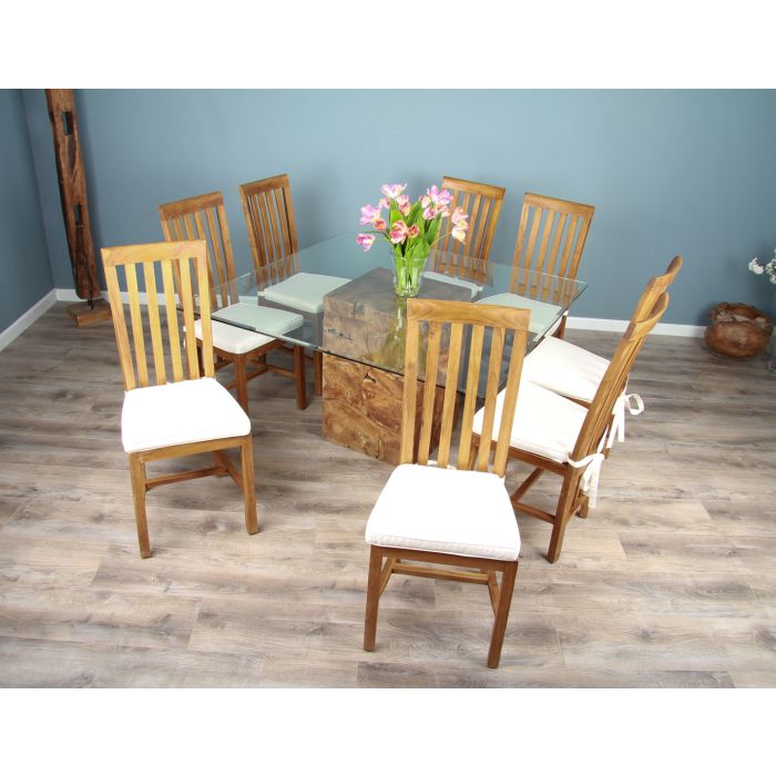 1.4m Square Teak Root Block Dining Table with 6 Santos Chairs - 3