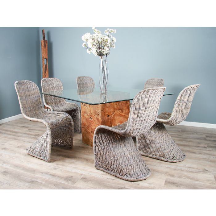 1.4m Reclaimed Teak Root Square Block Dining Table with 6 Zorro Chairs - 4