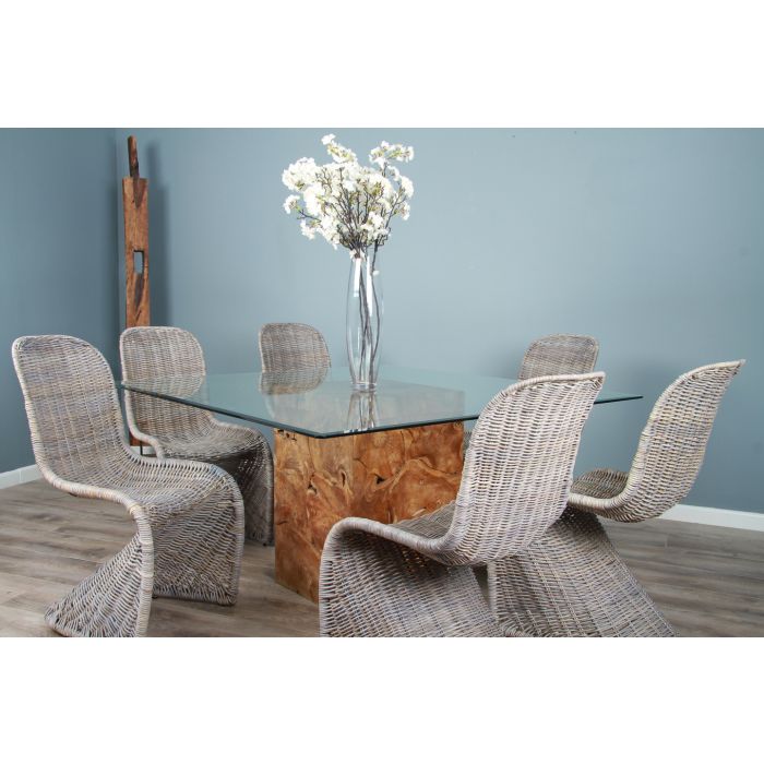 1.4m Reclaimed Teak Root Square Block Dining Table with 6 Zorro Chairs - 5