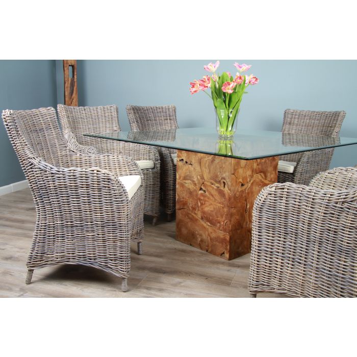 1.4 Reclaimed Teak Root Square Block Dining Table with 6 Donna Armchairs  - 3