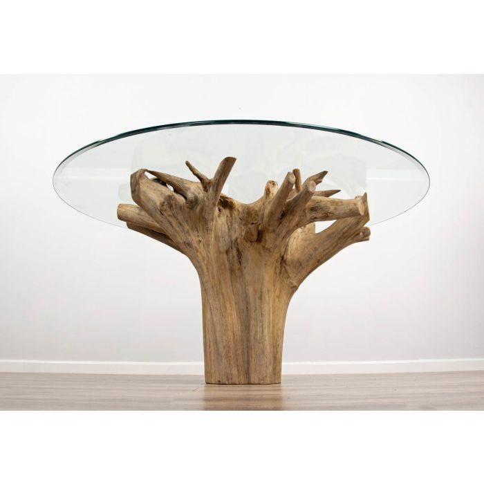 1.5m Reclaimed Teak Flute Root Circular Dining Table with 6 Latifa Chairs - 9