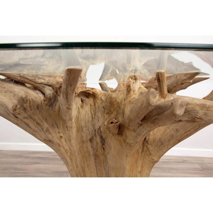 1.5m Reclaimed Teak Flute Root Circular Dining Table with 6 Santos Chairs - 6