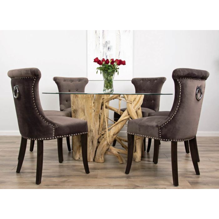 1.5m Java Root Dining Table with 6 Velveteen Ring Back Dining Chairs - 5