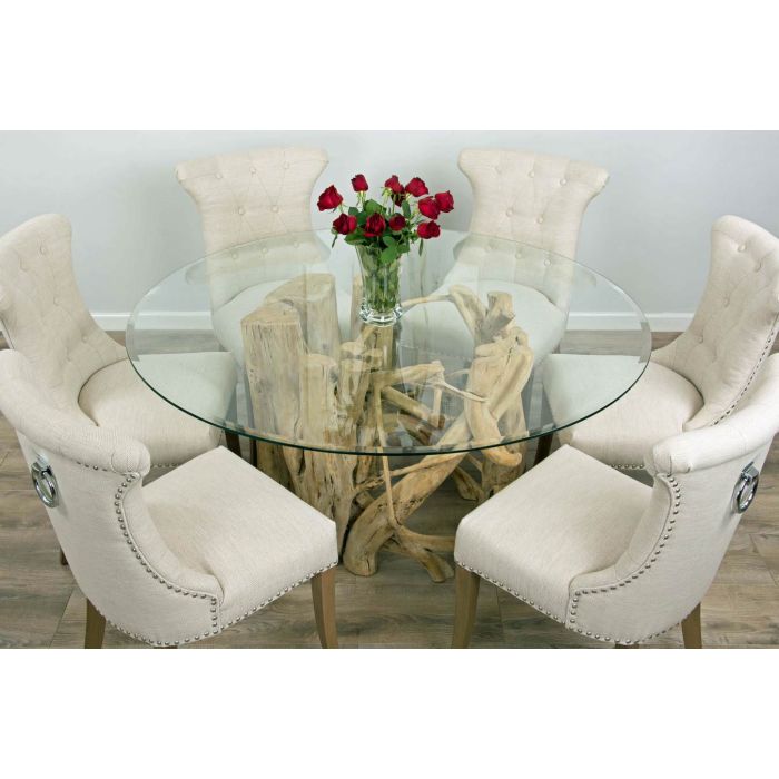 1.5m Java Root Circular Dining Table with 6 Natural Windsor Ring Back Dining Chairs - 3