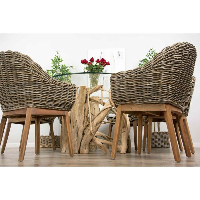 1.5m Java Root Circular Dining Table with 6 Scandi Armchairs  - 3