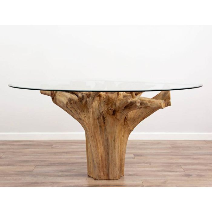 1.5m Reclaimed Teak Flute Root Circular Dining Table with 6 Scandi Armchairs  - 9