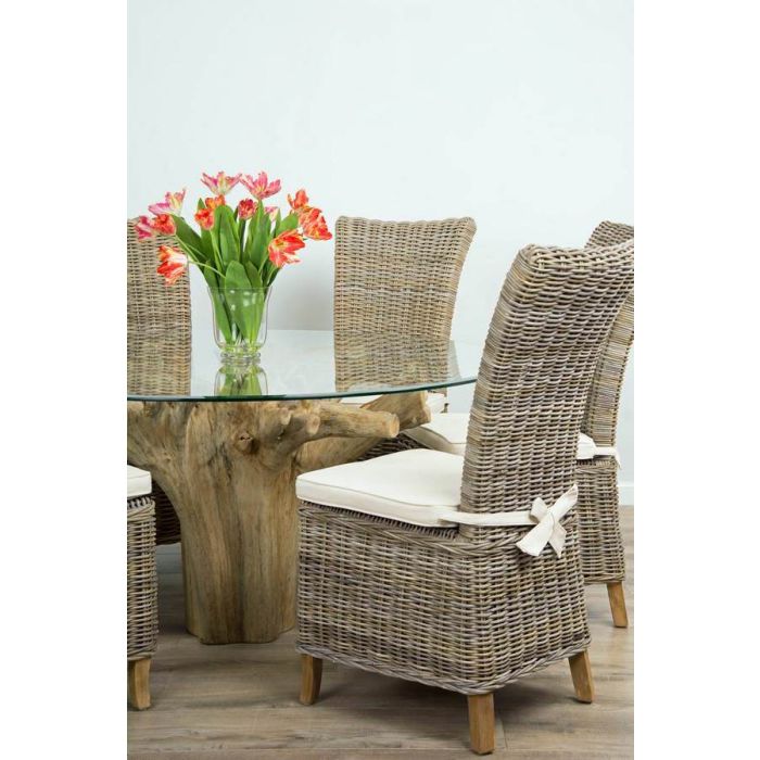 1.5m Reclaimed Teak Flute Root Circular Dining Table with 6 Latifa Chairs - 1