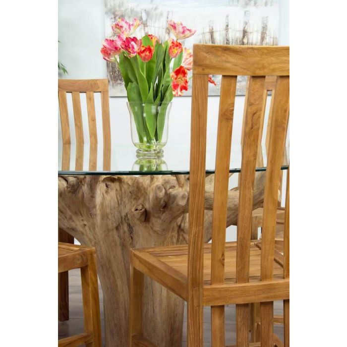 1.5m Reclaimed Teak Flute Root Circular Dining Table with 6 Santos Chairs - 4