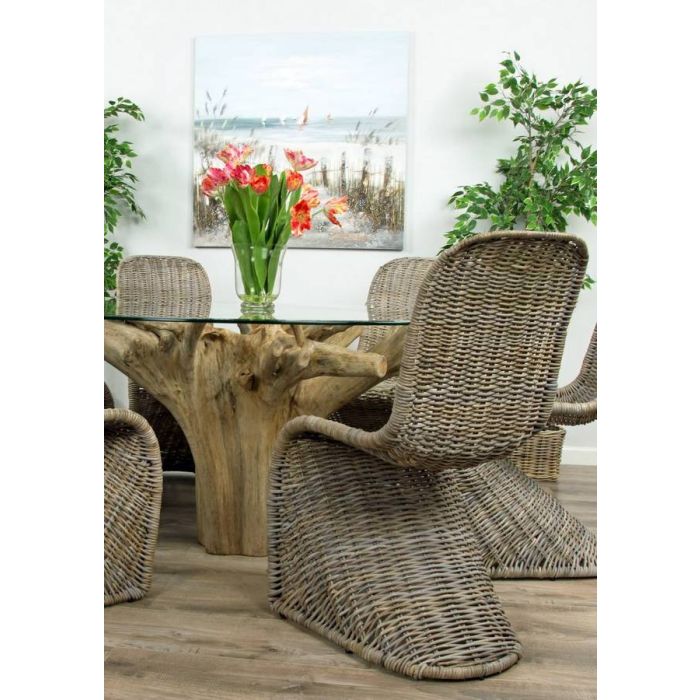 1.5m Reclaimed Teak Flute Root Circular Dining Table with 6 Stackable Zorro Chairs - 1