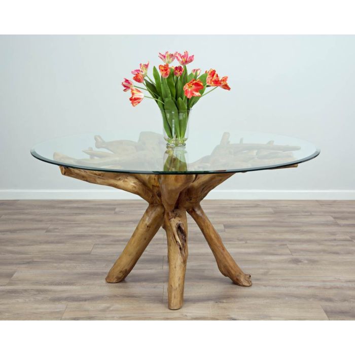 1.5m Reclaimed Teak Root Circular Dining Table with 6 Stackable Zorro Chairs  - 14