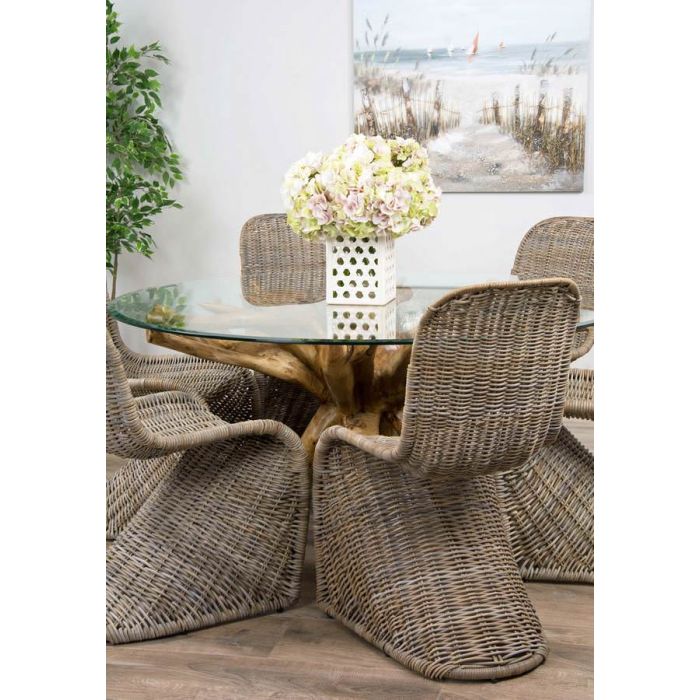 1.5m Reclaimed Teak Root Circular Dining Table with 6 Stackable Zorro Chairs  - 4