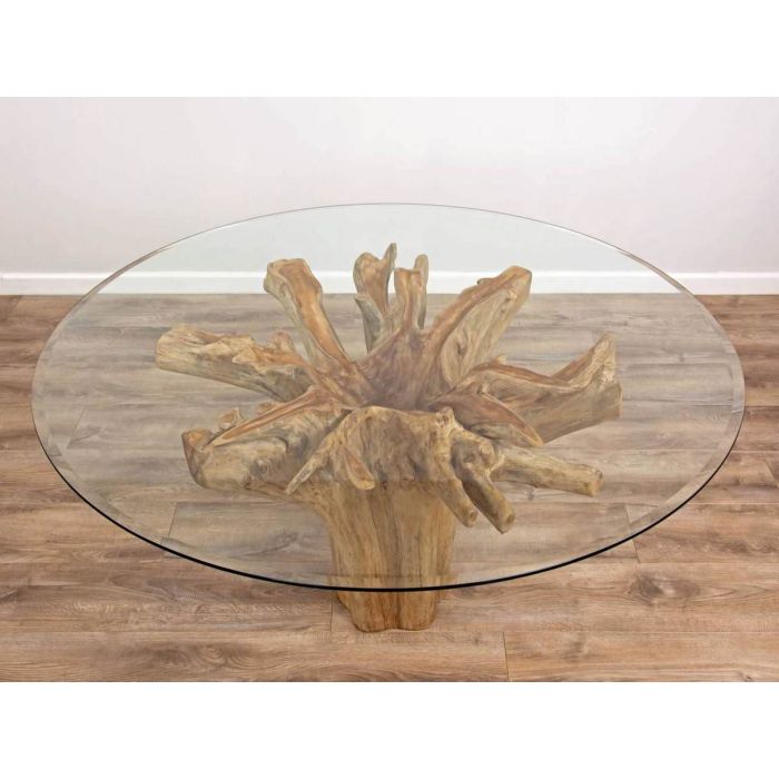 1.5m Reclaimed Teak Flute Root Circular Dining Table with 6 Donna Armchairs - 7