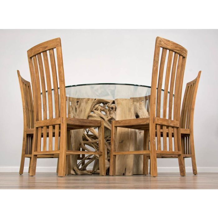 1.5m Java Root Circular Dining Table with 6 Santos Chairs - 5