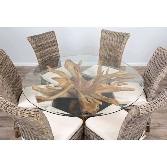 1.5m Reclaimed Teak Root Circular Dining Table with 6 Latifa Chairs  - 5