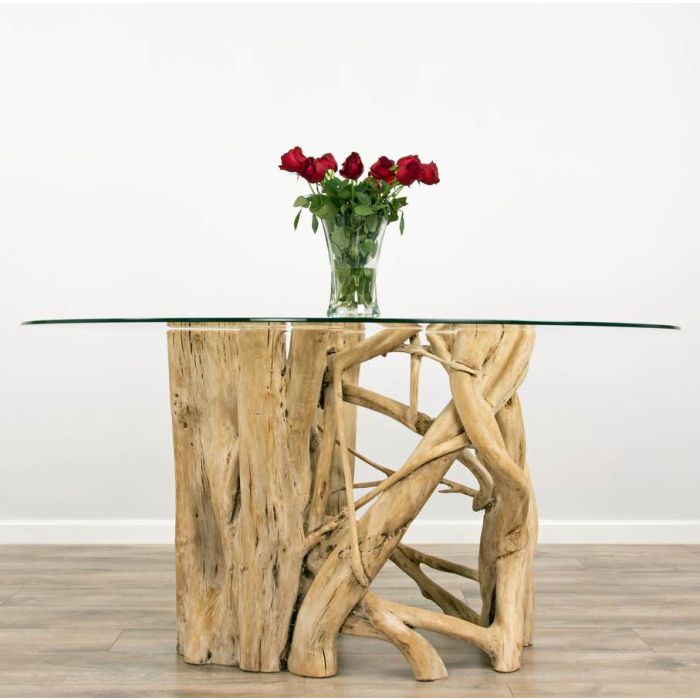 1.5m Java Root Dining Table with 6 Velveteen Ring Back Dining Chairs - 7