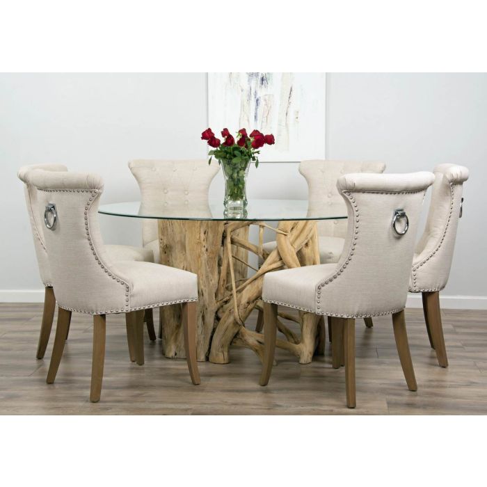 1.5m Java Root Circular Dining Table with 6 Natural Windsor Ring Back Dining Chairs - 1