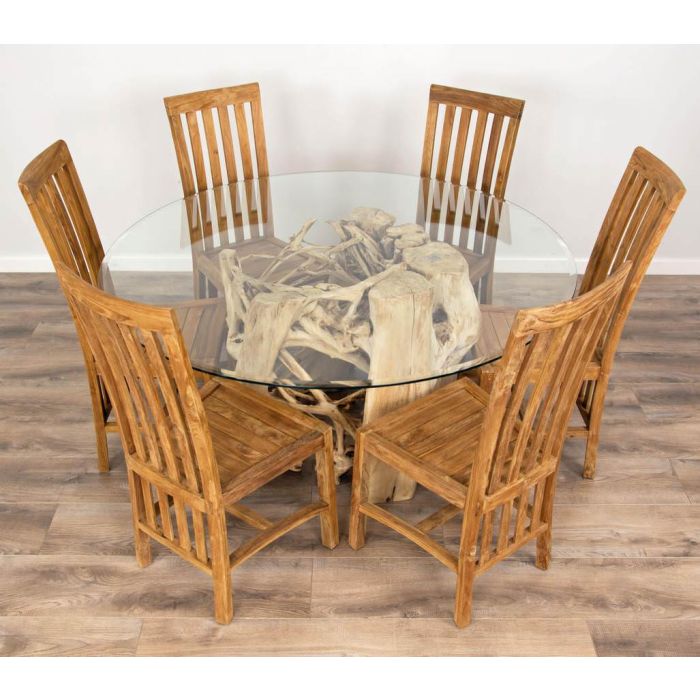 1.5m Java Root Circular Dining Table with 6 Santos Chairs - 6